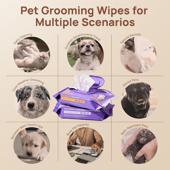 HICC PET Glove Wipes Pro – Pet Cleaning Gloves for Dogs & Cats – Infused with Coconut Oil & Plant Extracts – Hypoallergenic, Gentle, Spa-Like Care at Home