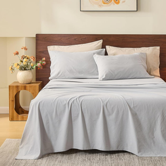 MEISHANG 100% French Pure Linen Sheets King Size - Bed Sheets 4 Piece Sets, Soft Durable Flax Linen, Anti-Tear Breathable Oeko-Tex Certified with 16" Deep Pocket (Orange)