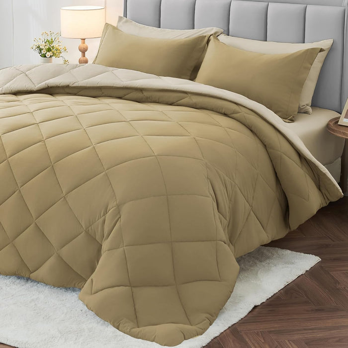 MUXHOMO 7 Pieces Queen Comforter Set, Reversible Bed in a Bag Queen Size, All Season Bedding Set with Comforter, Flat Sheet, Fitted Sheet, Pillowcases & Shams, Red & Black