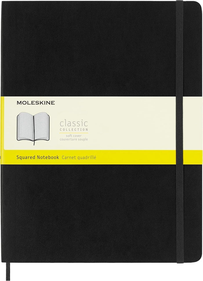 Moleskine Classic Notebook, Soft Cover, XL (7.5" x 9.5") Squared/Grid, Black, 192 Pages
