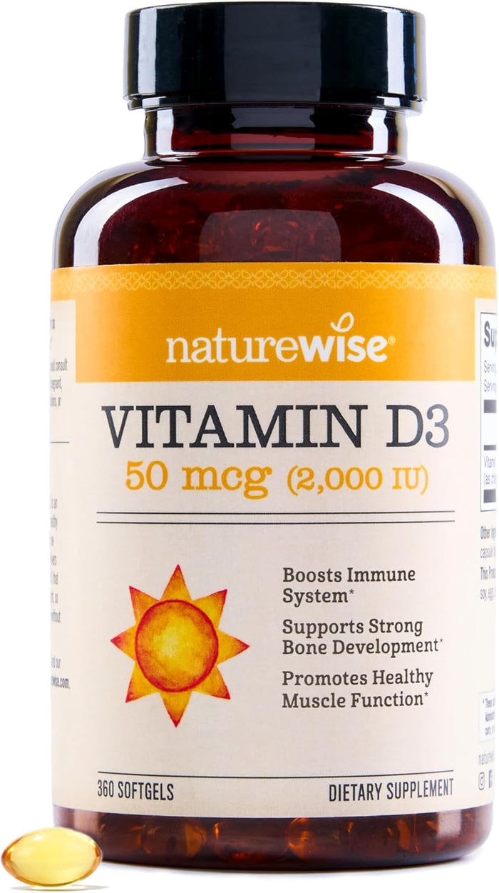 NatureWise Vitamin D3 5000iu (125 mcg) 1 Year Supply for Immune Support, Healthy Muscle Function, and Bone Health - Non-GMO, Gluten Free in Organic Extra Virgin Olive Oil, (Mini Softgel), 360 Count