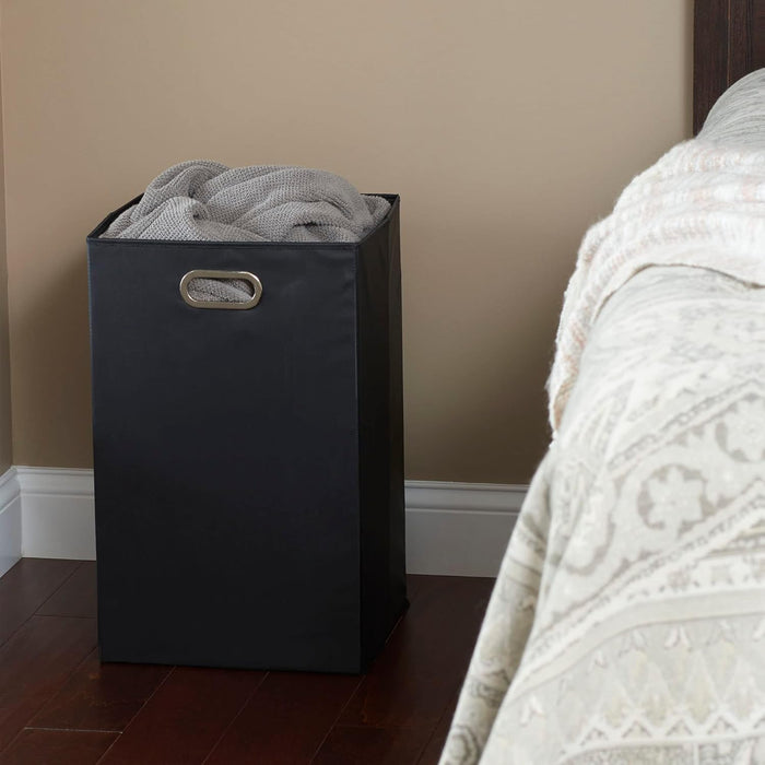 Household Essentials GEN Folding Laundry Hamper, Grommet Handles, Sturdy Fiberboard with Polyester Lining, Quick Set-Up, Squared Shape Saves Space, Black