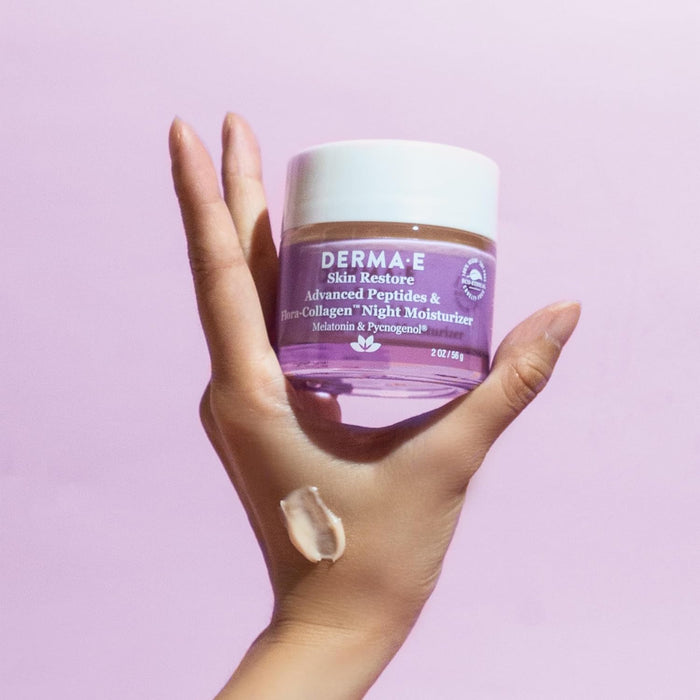 Derma E Advanced Peptides and Vegan Flora-Collagen Night Moisturizer – Hydrating Topical Facial Cream Improves Elasticity and Reduces Appearance of Lines and Wrinkles, 2 Oz