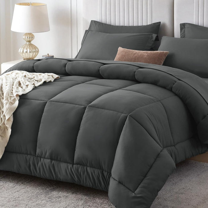 Sasttie Queen Comforter Set, 7 Pieces Bed in a Bag Queen, Complete Bedding Set Includes Comforter, Flat Sheet, Fitted Sheet, Pillowcases and Pillow Shams, Ivory
