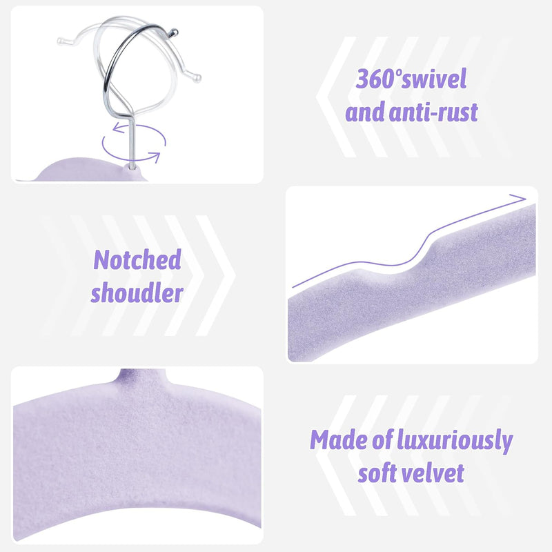 30 Pack Velvet Hangers - Non Slip Slim Hangers for Closet Organization, Space Saving Clothes Hangers with Notches for Dresses, Shirts(Purple)