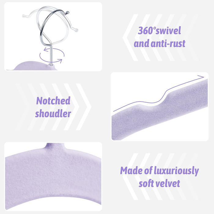 30 Pack Velvet Hangers - Non Slip Slim Hangers for Closet Organization, Space Saving Clothes Hangers with Notches for Dresses, Shirts(Purple)