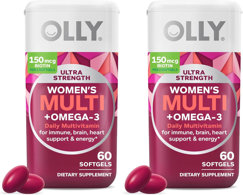 OLLY Ultra Women's Multi Softgels, Overall Health and Immune Support, Omega-3s, Iron, Vitamins A, D, C, E, B12, Daily Multivitamin, 30 Day Supply - 60 Count