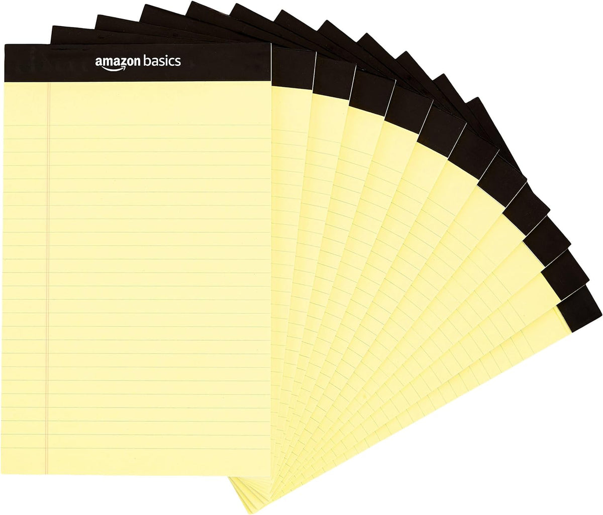 Amazon Basics 50 sheet Wide Ruled Lined Writing Note Pad, 8.5" x 11.75", 12-Pack, 600 Perforated Sheets, Canary