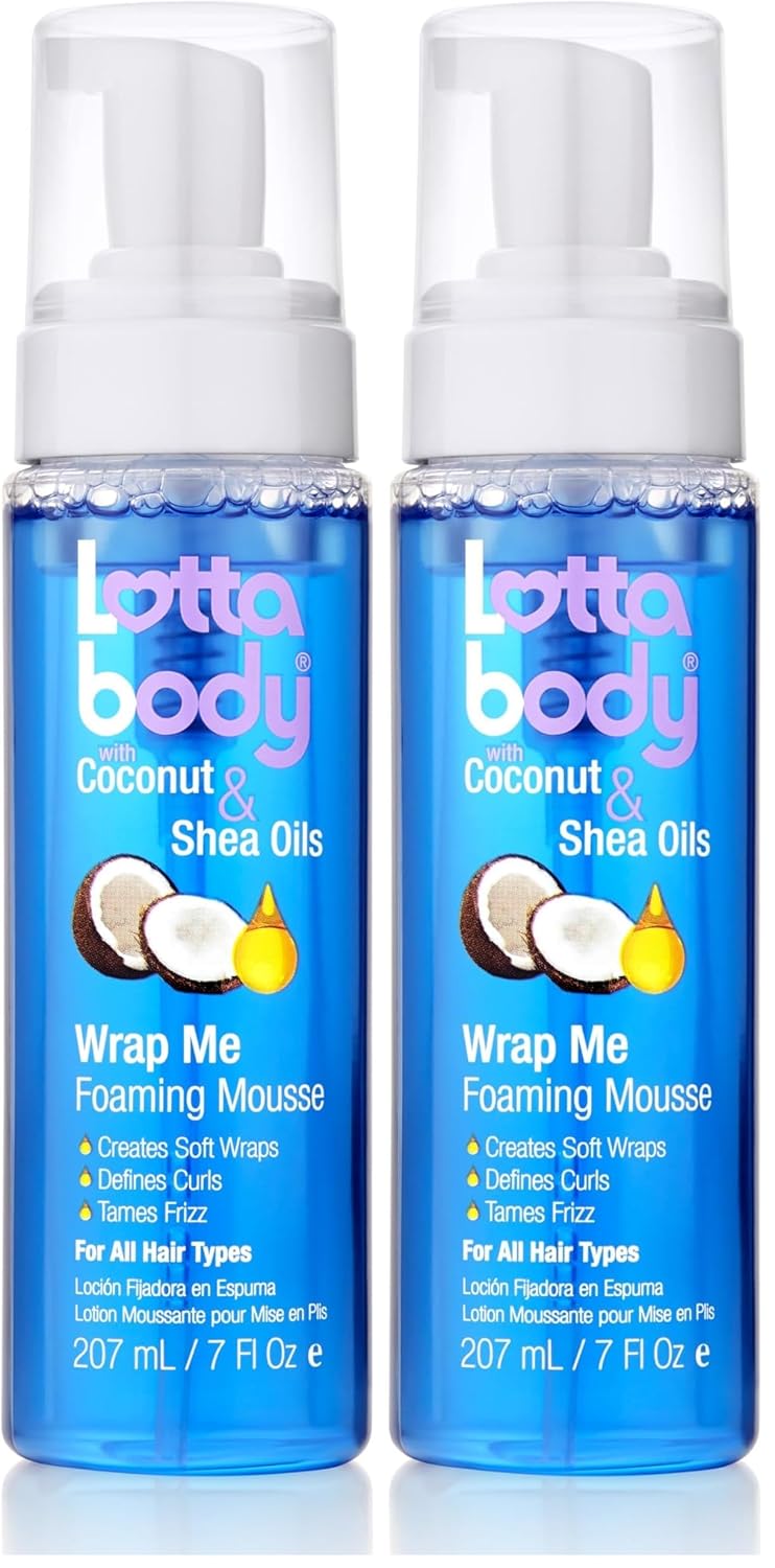 Lottabody Coconut Oil and Shea Wrap Me Foaming Curl Mousse , Creates Soft Wraps, Hair Mousse for Curly Hair, Defines Curls, Anti Frizz, 7 Fl Oz