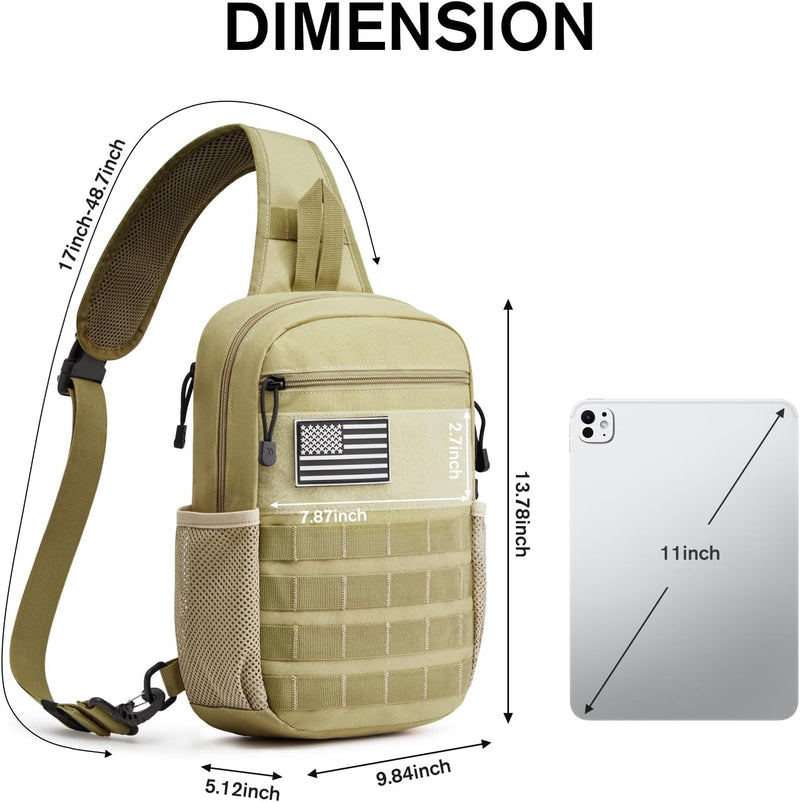 G4Free Tactical Sling Bag Backpack for Men,Military Durable Shoulder Pack Tactical Bag for Travel, Hiking, Outdoor Sports Khaki
