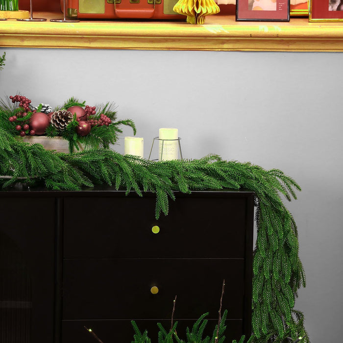 4 Pcs 6 Ft Artificial Norfolk Pine Garland, Real Touch Dense Faux Greenery Garland for Mantle, Table, Wall, Indoor & Outdoor Christmas Decorations