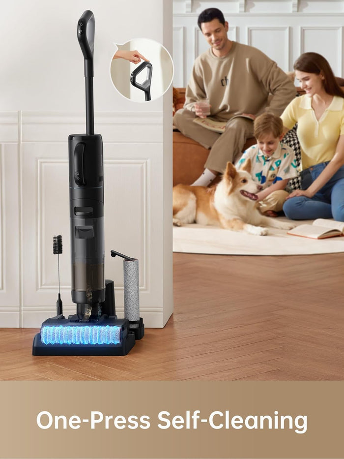 DREAME H12 Dual Smart Wet Dry Vacuum Cleaner, Floor Cleaner Mop Combo 4-in-1 Cordless Vacuum for Multi-Surface, One-Step Self Cleaning with Hot Air Drying, Black