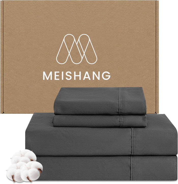 MEISHANG 1000 Thread Count Egyptian Cotton Sheets Queen - 100% Egyptian Cotton Sheet Set, Sateen Weave, Soft & Breathable, 16" Deep Pockets - 4 Piece (Queen, Olive Green)