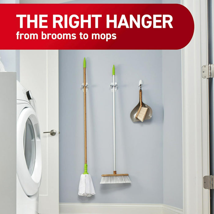Command Broom and Mop Grippers, 3 Hangers and 6 Command Strips, Damage-Free Hanging Wall Mount Broom and Mop Holder, Household Cleaning Organizer for Organization and Storage, Holds up to 4 lb