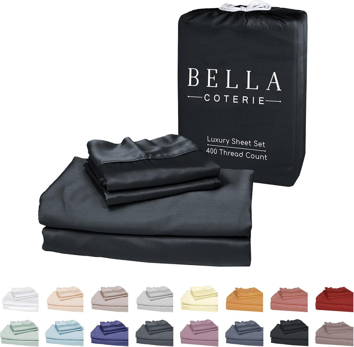 Bella Coterie Luxury Bamboo Viscose Split King Size Sheet Set | 2 Fitted Sheets for Sleep Number & Adjustable Beds | 100% Organically Grown | Cooling & Ultra Soft | 18” Deep Pocket [Grey Mist]