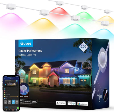 Govee Permanent Outdoor Lights Pro, 200ft with 120 RGBIC LED Lights for Daily and Accent Lighting, 75 Scene Modes for Outdoor Decor, IP67 Waterproof, Works with Alexa, Google Assistant, Matter, White
