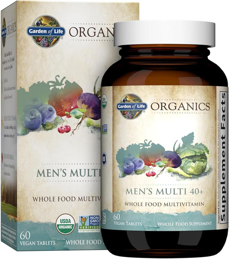 Garden of Life Organics Whole Food Multivitamin for Men 40+, Vegan Mens Multi for Health & Well-Being Certified & Minerals for Men Over 40 Mens Vitamins, 120 Tablets