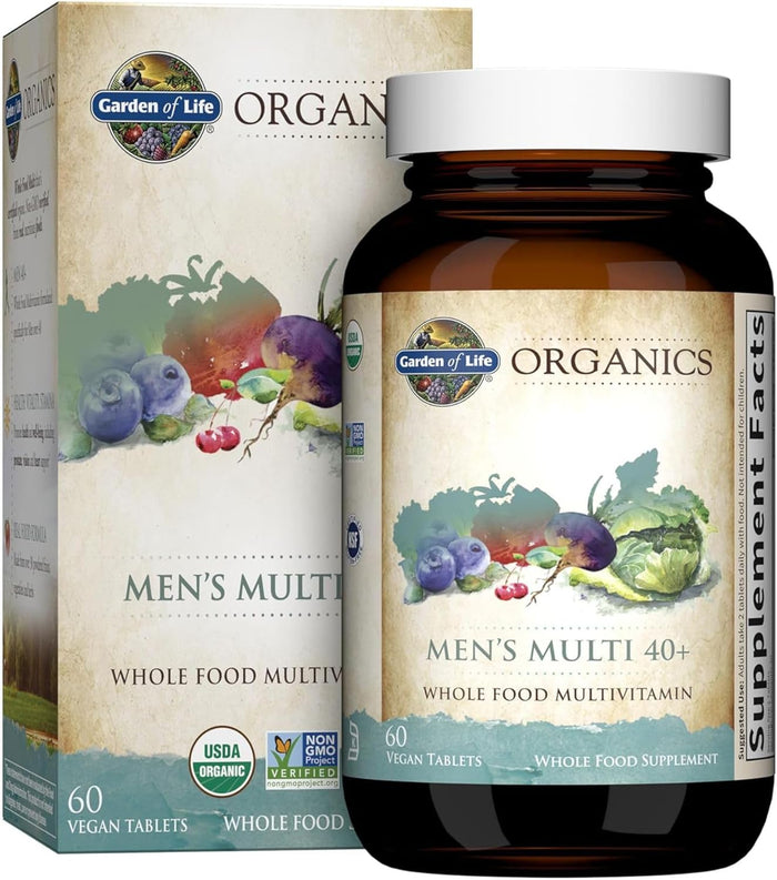 Garden of Life Organics Whole Food Multivitamin for Men 40+, Vegan Mens Multi for Health & Well-Being Certified & Minerals for Men Over 40 Mens Vitamins, 120 Tablets