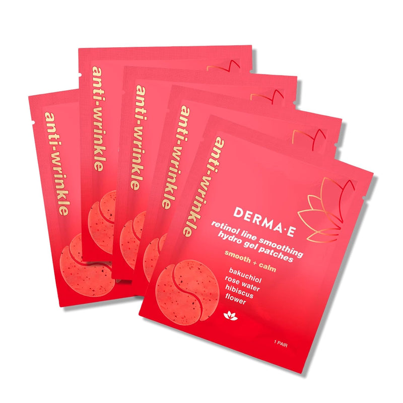 Derma E Retinol + Bakuchiol Under Eye Patches (30 Pairs) Non-Irritating, Line Smoothing Hydro Gel Eye Patches with Rose Water & Real Hibiscus Petals, Helps Reduce Fine Lines, Crow's Feet, 60ct