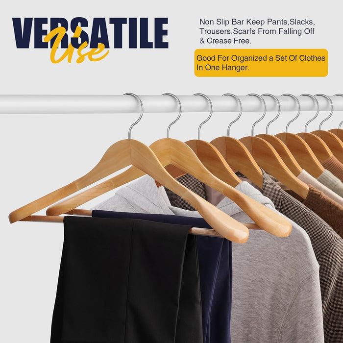 Suit Hangers 6 Pack Wooden Hangers,Heavy Duty Coat Hangers,Wide Shoulder Hangers with Non Slip Pants Holder,Suit Hangers for Men for Women,for Suit,Coat,Jacket,Pants (Natural)