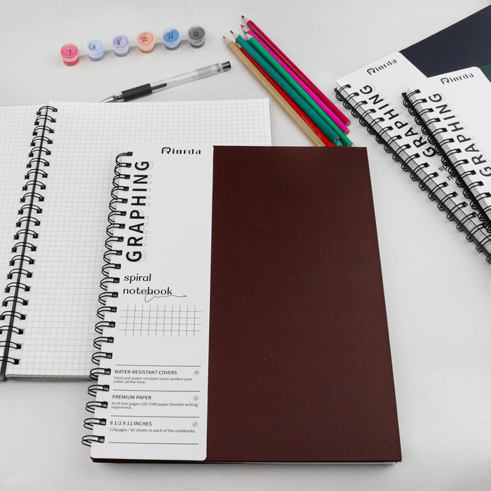 Graph Paper Notebook Spiral Notebook 8.5" x 11"-4 Pack Grid Paper Notebook Engineering notebook 120 Pages 100 GSM Graphing Paper Notebook Hardcover Journal for School (GRAPH, Mult-color)