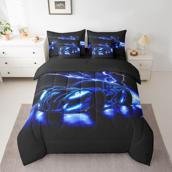 Feelyou Motocross Rider Bed Set for Kids Boys Girls Twin Size Extreme Sports 7 Pieces Beeding Set Ultra Soft Dirt Bike Bed in a Bag with Comforter, Sheets, Pillowcases Racing Themed Room Decor