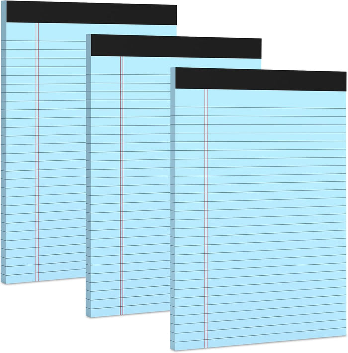 3 Pack White Legal Pads 8.5 x 11 Note Pads, Wide Ruled Notepads, Micro Perforated Lined Note Writing Pads 30 Sheets per Notepad Double-Side Printed Legal Note Pad 8.5x11'' for Home, Office, School