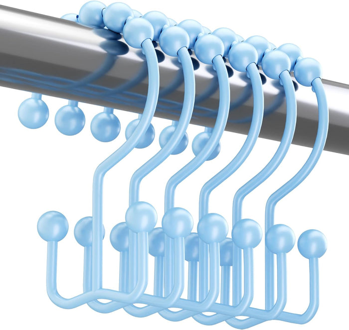 Titanker Shower Curtain Hooks Rings, Rust Resistant Metal Double Glide Shower Hooks Rings for Bathroom Shower Rods Curtains, Set of 12 Hooks - Nickel