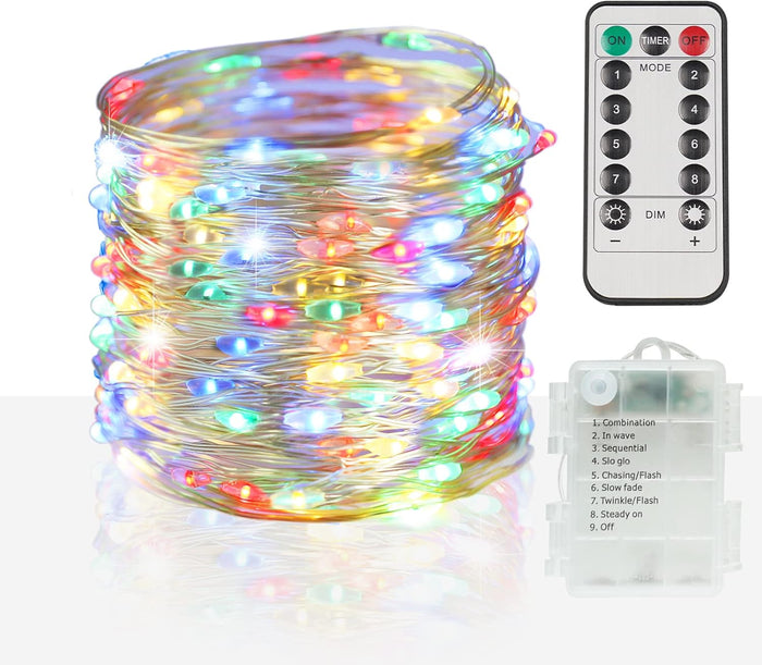 suddus 33ft 100 LED Outdoor String Lights, Warm White Fairy Lights Battery Operated with Remote, Led Twinkle Lights for Bedroom, Dorm, Backyard, Wedding, Tree, Mason Jar, Wall, Christmas