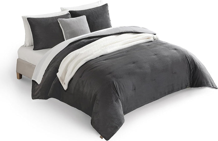 UGG Full/Queen Comforter Set 5 Piece Bed in a Bag with Throw Blanket, Decorative Pillow, Shams, Reversible Hypoallergenic Washable Luxury Warm Fluffy Bedding Set, Brown Birch (Remina)