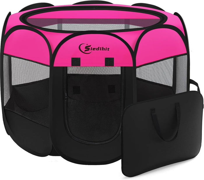 Dog Cat Playpen, Puppy Pet Playpen Indoor for Small Dogs Tent Crates Cage Outdoor, Portable Pop Up Dog Kennel Playpen with Carrying Case for Dogs/Cats/Rabbits, Removable Zipper Top, Grey