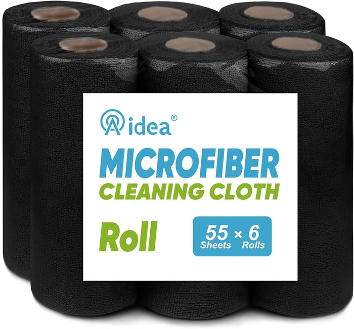 AIDEA Microfiber Cleaning Cloth Roll, Blue Shop Towels 55 Sheets Washable, Microfiber Towels for Cars, Blue Rags Reusable Paper Towel for Automotive, Workshop, House, Kitchen, Cleaning Supplies11×9"