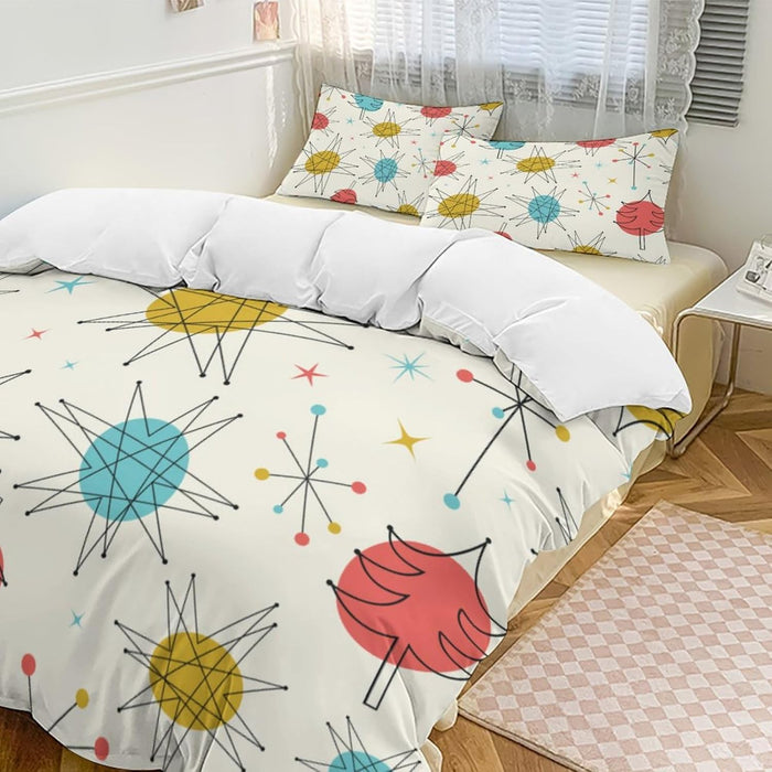 Modern Mid Century Duvet Cover, Vintage Geometry Bedding Sets Soft Comforter Cover，Aesthetic Abstract Art Bedding 3 Piece (1 Duvet Cover 86"x70" + 2 Pillow Sham 20"x30")