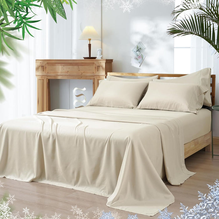 PHF Cooling Sheets Set California King Size, Rayon Derived from Bamboo & Polyester, Breathable & Wrinkle Free Silky Soft Bed Sheets, Wider Elastic Band 16" Deep Pocket Sheets & Pillowcase, Sage Green