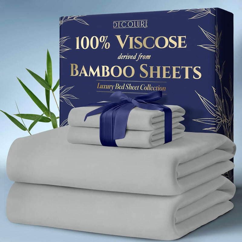 DECOLURE 100% Viscose Derived from Bamboo Sheets Queen Size 4pcs - Ultra Soft & Luxuriously Cooling, 17" Deep Pocket, Double Stitching, Perfect for Hot Sleepers - Queen Bed Sheets (Olive)