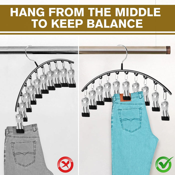 Legging Organizer for Closet, Sturdy Yoga Pants Hangers Set 2 Pack/10 Clips Holds 20 Leggings, Compact Hanging Closet Organizer Rubber Protected Garment Racks & Space Savers, Black