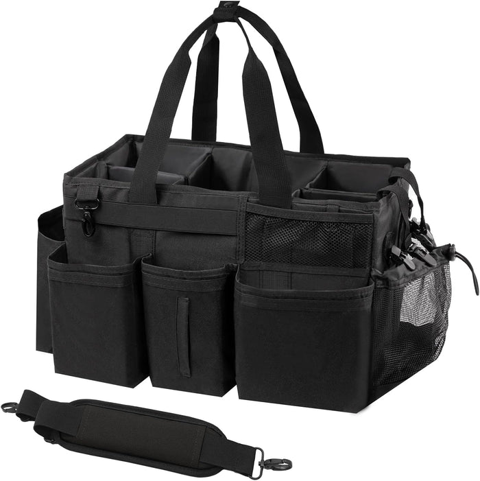 Wearable Cleaning Caddy, Cleaning Caddy Supplies Organizer with Handle & Shoulder Straps for Housekeepers, Under Sink & Car Cleaning Tool Organizers Bag with 4 Foldable Divider (LotusPink)