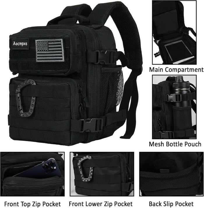 Mini Tactical Backpack, 9L Small Gym Backpacks Sport Bag for Men Women Molle Military Pack with US Flag Patch and Carabiner (Tan)