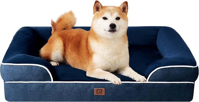 EHEYCIGA Orthopedic Dog Beds Large Sized Dog, Waterproof Memory Foam Pet Bed with Sides, Non-Slip Bottom Large Pet Bed with Washable Removable Cover, Grey