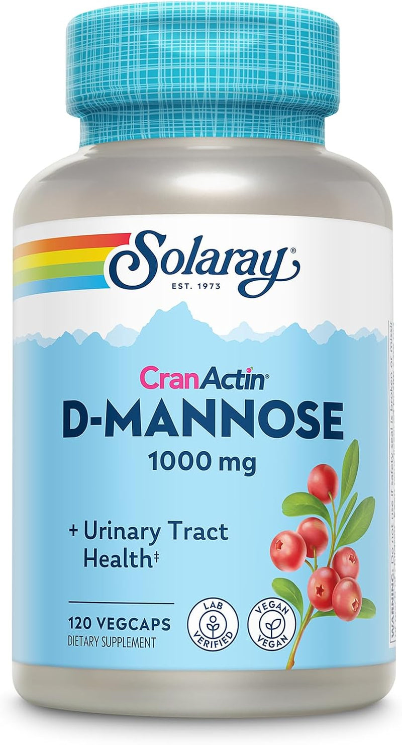 Solaray D-Mannose 1000mg with CranActin Cranberry Supplement 400mg, Urinary Tract Health & Bladder Support Capsules with Vitamin C, Vegan, 60 Day Guarantee, 75 Servings, 150 VegCaps