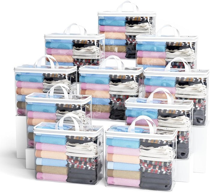 10PACK Clear Zippered Storage Bags for Clothes, 22L Clear Storage Bag, and Blanket Storage Bags for Bedding, Linen, Blankets, Comforters, Clothing & Toys (Purple)