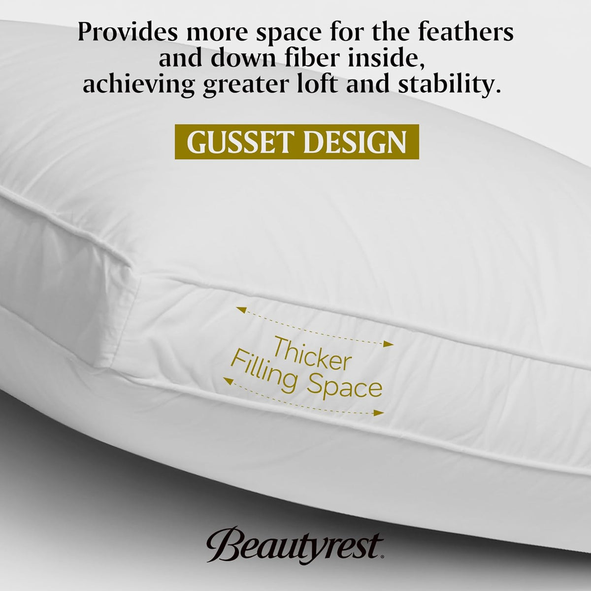 Beautyrest Goose Feather Down Fiber Gusseted Hotel Luxury Bed Pillows, 100% Cotton Cover, Jumbo Size Set of 2, White 2 Count