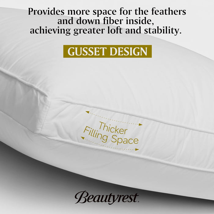 Beautyrest Goose Feather Down Fiber Gusseted Hotel Luxury Bed Pillows, 100% Cotton Cover, Jumbo Size Set of 2, White 2 Count