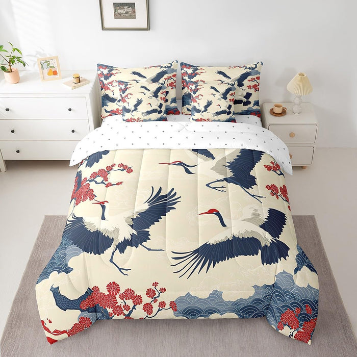 Feelyou Cherry Blossoms Bed Set for Kids Boys Girls Twin Size Sakura Flower 7 Pieces Beeding Set Ultra Soft Japanese-Style Bed in a Bag with Comforter, Sheets, Pillowcases Floral Botanical Room Decor