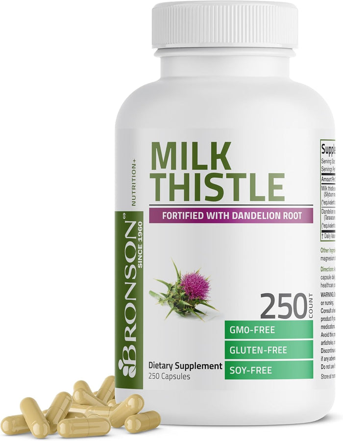 Bronson Milk Thistle Silymarin Marianum & Dandelion Root Liver Health Support, Antioxidant Support, Detox, 120 Capsules