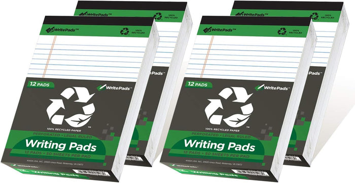 KAISA White Legal Pads 12pads Writing Pads Recycled Paper, 8.5"x11.75" Wide Ruled Perforated 50 sheets Hard Back Notepads 8-1/2"x 11-3/4" Writing Tablet Canary For Office Supplies (Pack of 12pc) KSU-5293