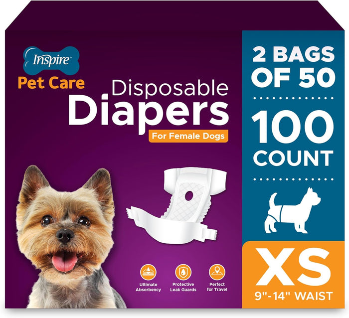 Inspire Pet Care Dog Diapers Female Dogs | Bulk Value Doggie Incontinence, Accidents, for Heat, Pee or Period and Housebreaking (Large (30 Count))