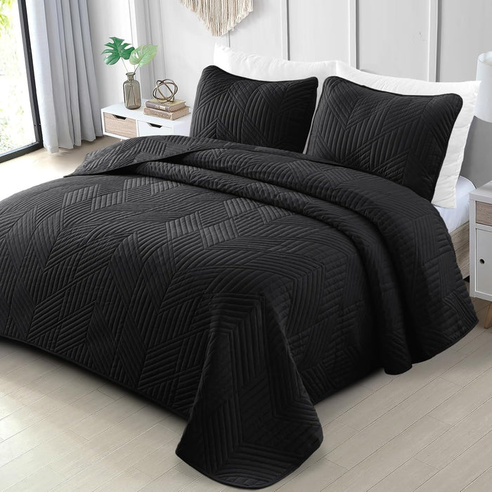 Exclusivo Mezcla Ultrasonic Full Queen Quilt Bedding Set, Lightweight Brich Beige Bedspreads Soft Modern Geometric Coverlet Set for All Seasons (1 Quilt and 2 Pillow Shams)