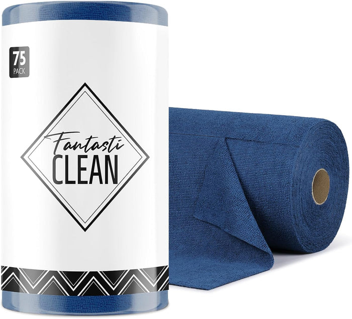 Fantasticlean Microfiber Cleaning Cloth Roll -75 Pack, Tear Away Microfiber Towels, 12" x 12", Reusable, Washable, Scratch Free, Ultra Absorbent for Car, Home Supplies (Dark Purple)