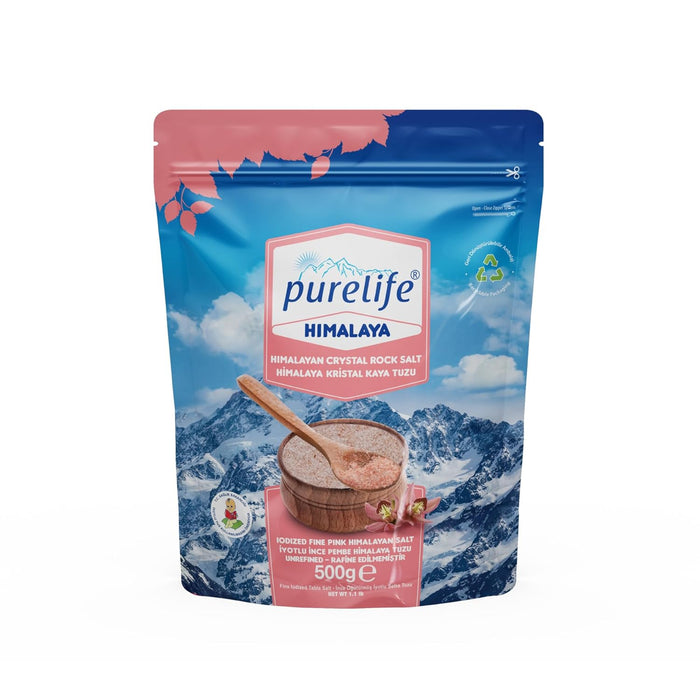 Purelife Himalayan Pink Salt Fine - Iodized Salt, Kosher Certified Pink Himalayan Salt | Premium Unrefined Extra Fine Gourmet Rock Salt Rich in Minerals for Enhanced Flavor - 1.1 Lbs